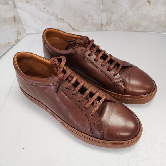Jones Bootmaker Sutton Leather Sneakers in Brown Tan Size 11.5 - Picture 1 of 8